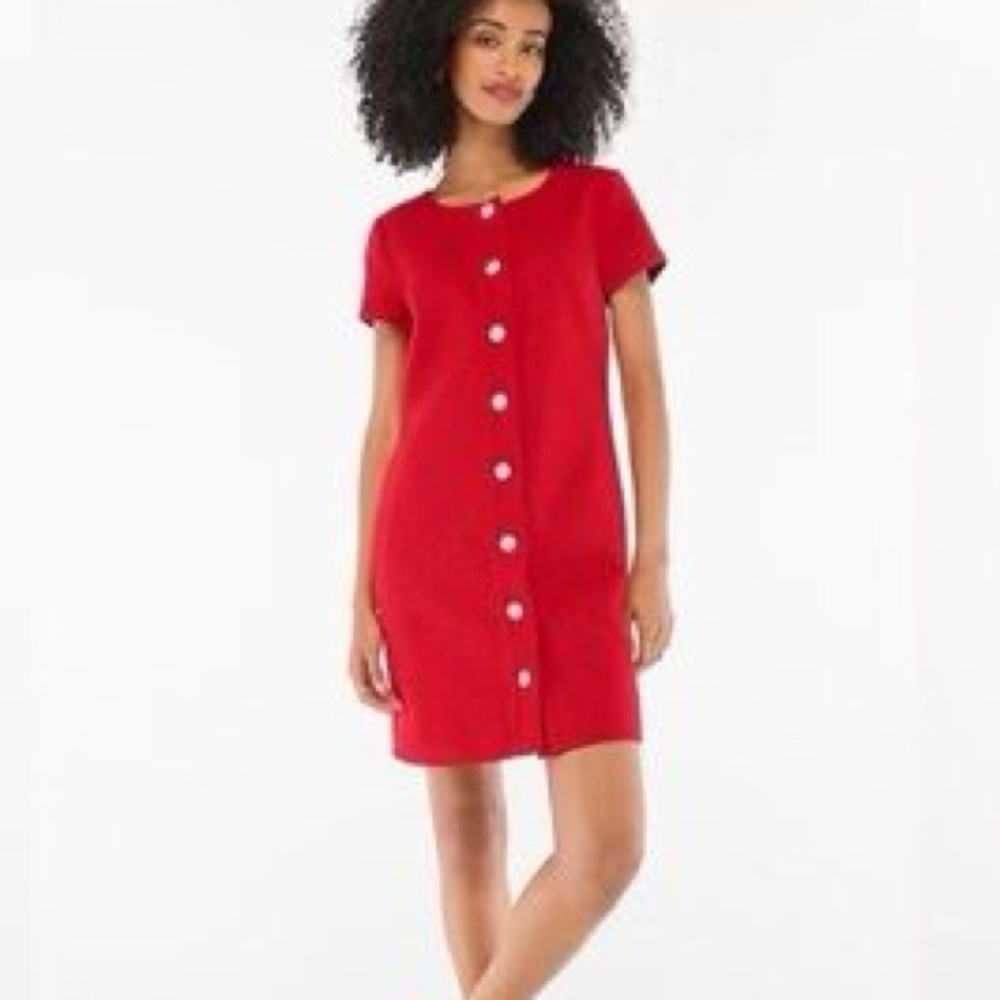 J. Crew Vibrant Red Mini‎ Dress with Floral Buttons